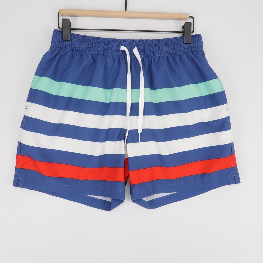 Chubbies Swim Trunks Mens Medium Blue Striped Lined Drawstring 5.5 Inseam